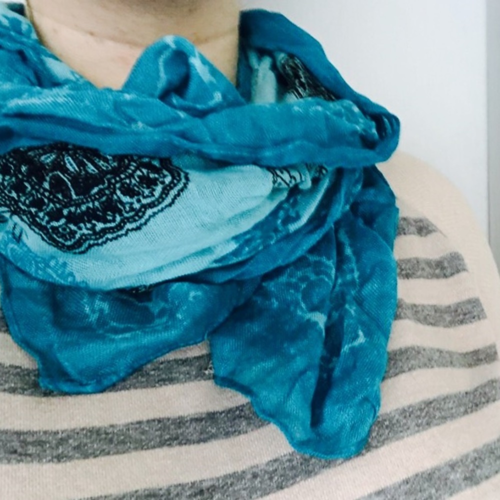 Blue and Turquoise Patterned Pashmina Scarf